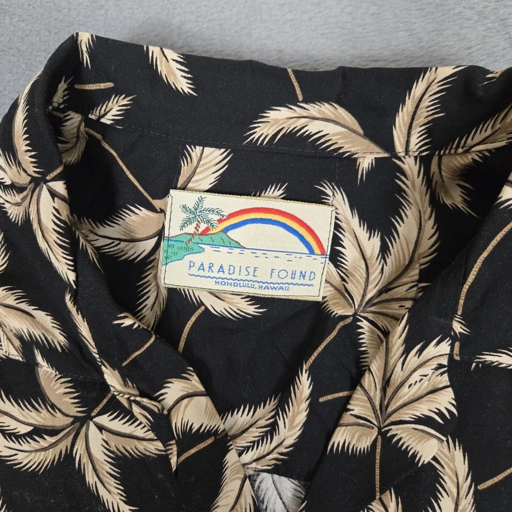 Paradise Found Hawaiian Shirt Mens Medium Typhoon Palm Rayon Aloha Beach USA